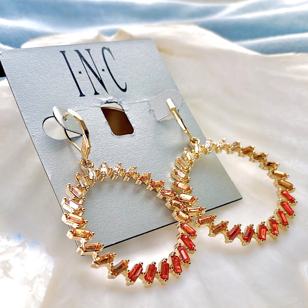 INC Gold-Tone Ombré Baguette-Crystal Drop Hoop Earrings
